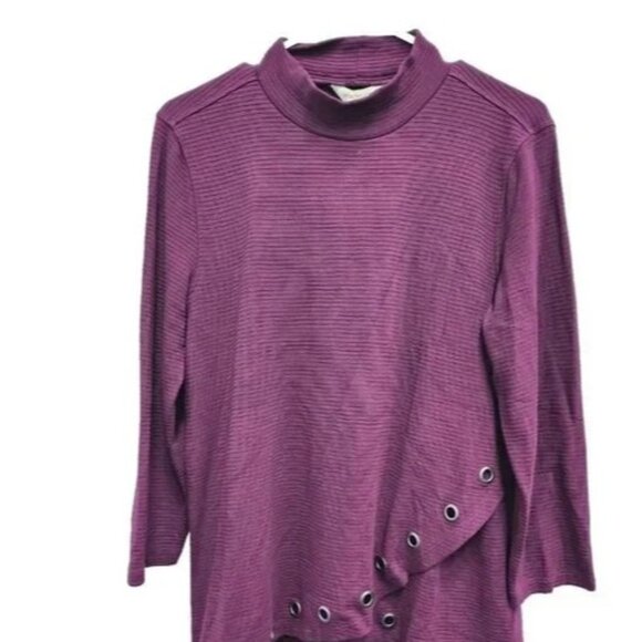 Multiples Tunic Top Womens Medium Artsy Purple Mock Neck Crossover Hem Casual - Picture 8 of 11